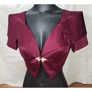 Vtg Alex Evenings Structured Crop Jacket Top Women's Size 4 Bejeweled Maroon Y2k